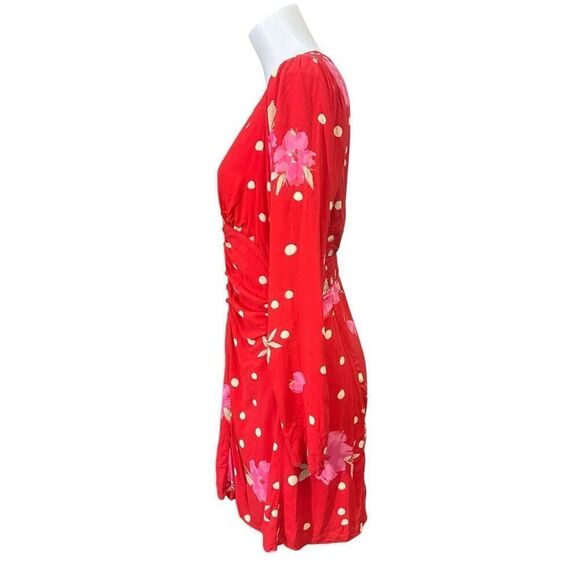 Free People Strawberry Combo Long Sleeve ruched Mini Dress Slimming‎ Preppy sz M - Picture 3 of 10